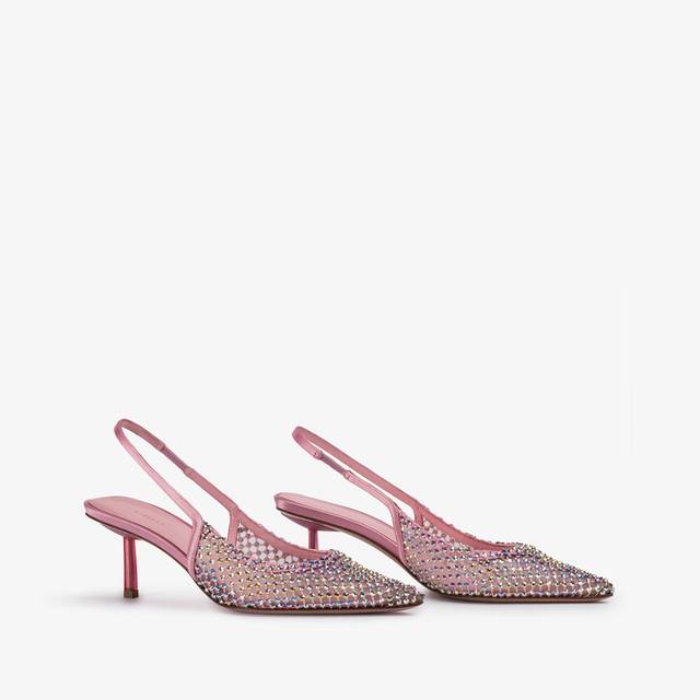 Le Silla Slingback Gioiello Rete Rosa Dea E Cristalli