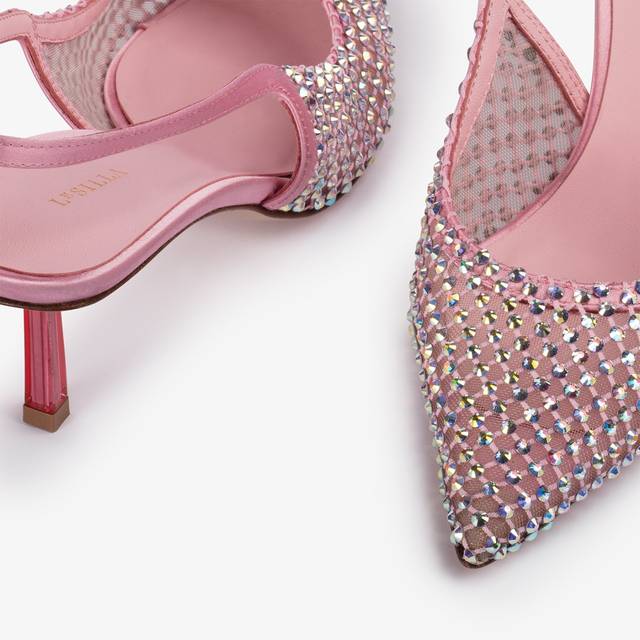 Le Silla Slingback Gioiello Rete Rosa Dea E Cristalli