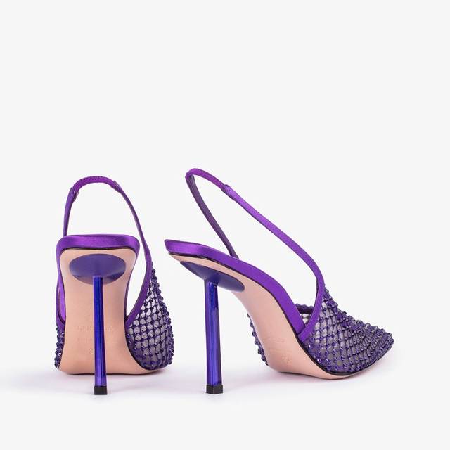Le Silla Slingback Gioiello Rete Viola Kamala E Cristalli