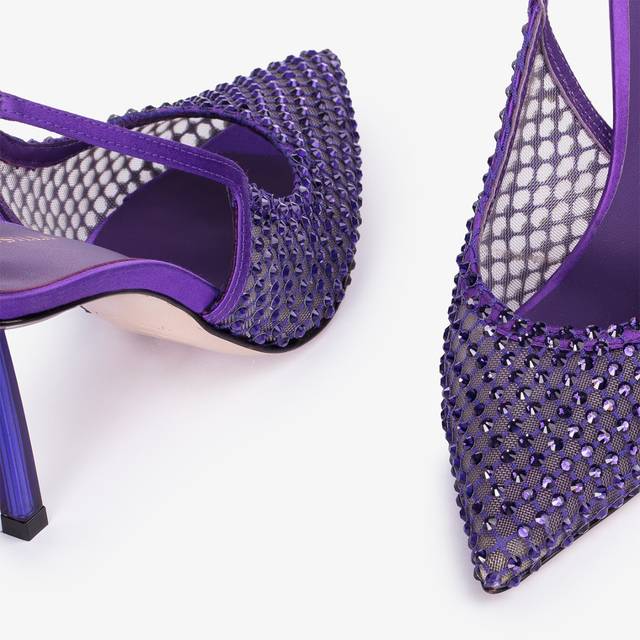 Le Silla Slingback Gioiello Rete Viola Kamala E Cristalli