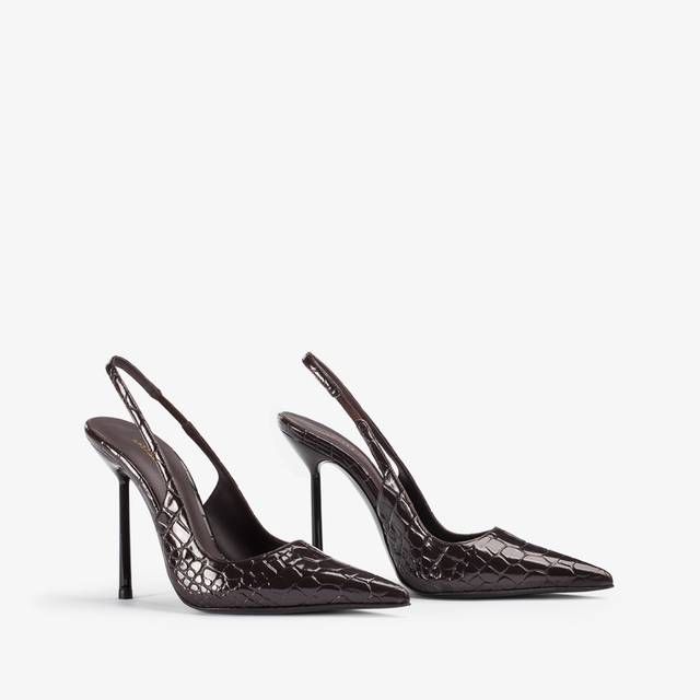 Le Silla Slingback Stampa Coccodrillo Marrone Fondente