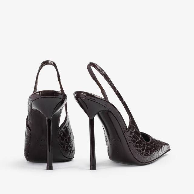 Le Silla Slingback Stampa Coccodrillo Marrone Fondente