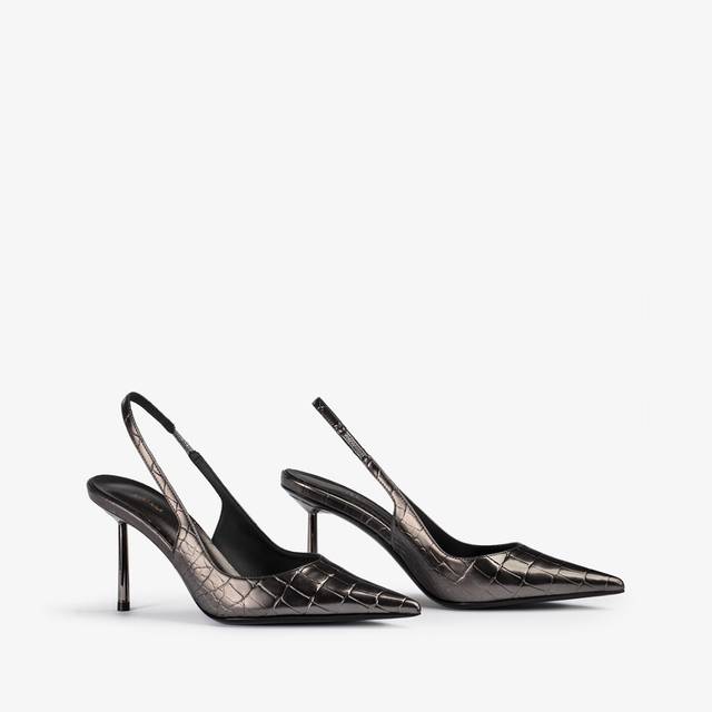 Le Silla Slingback Stampa Coccodrillo Metallizzata Peltro