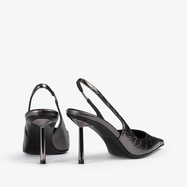 Le Silla Slingback Stampa Coccodrillo Metallizzata Peltro