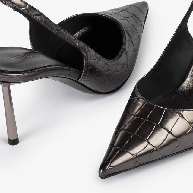 Le Silla Slingback Stampa Coccodrillo Metallizzata Peltro