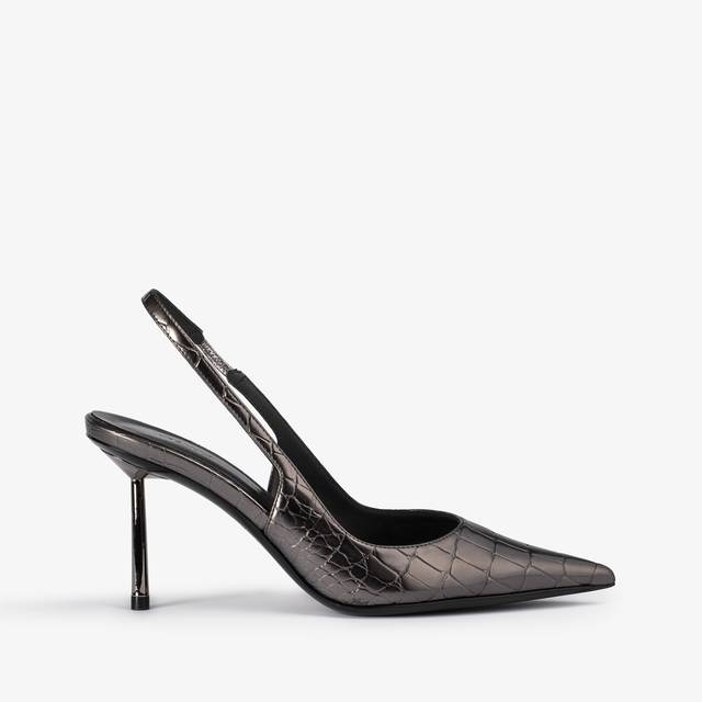 Le Silla Slingback stampa coccodrillo metallizzata peltro
