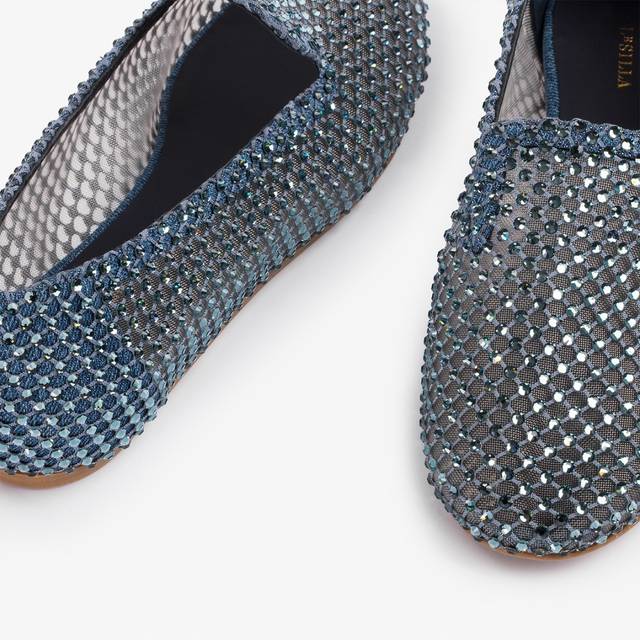 Le Silla Slipper Gioiello Rete Blu Denim E Cristalli