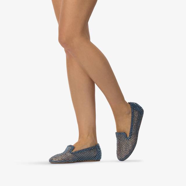 Le Silla Slipper Gioiello Rete Blu Denim E Cristalli