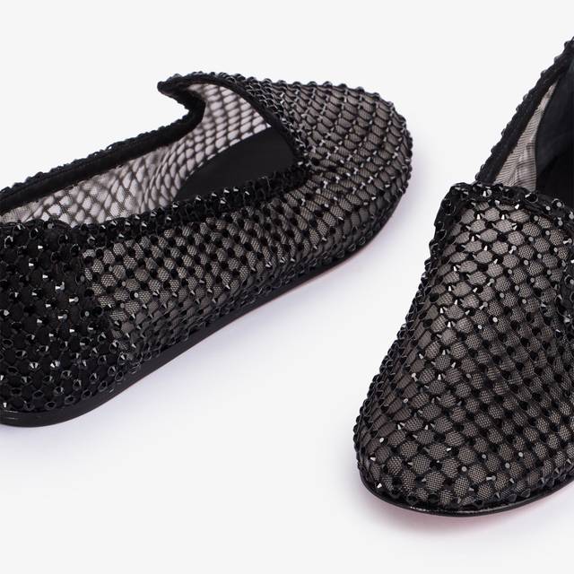 Le Silla Slipper Gioiello Rete Nera E Cristalli Neri