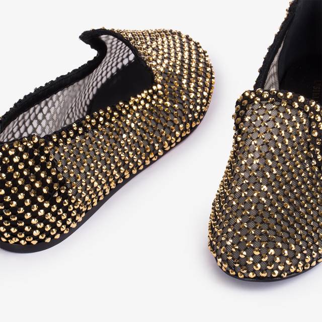 Le Silla Slipper Gioiello Rete Nera E Cristalli Oro