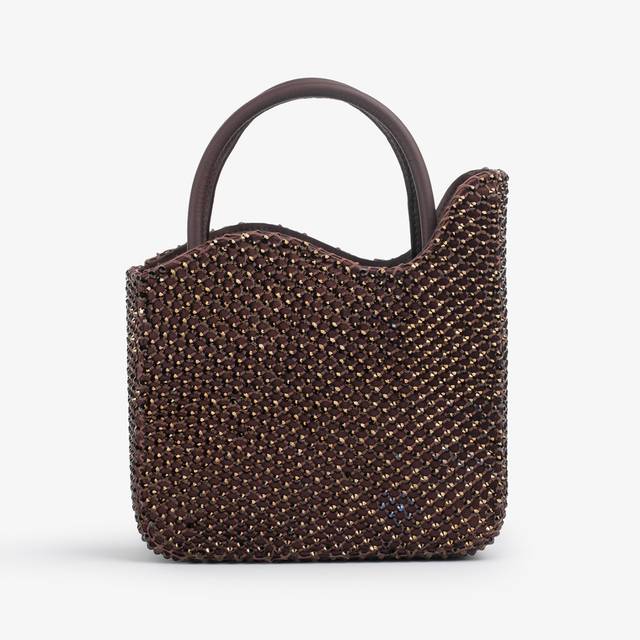 Le Silla Small bag gioiello rete marrone fondente e Cristalli