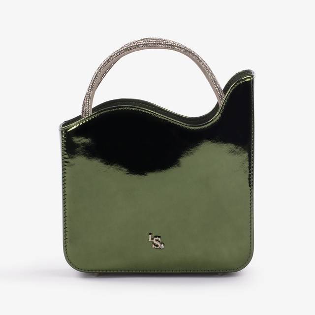 Le Silla Small bag metallizzata verde pirite e Cristalli