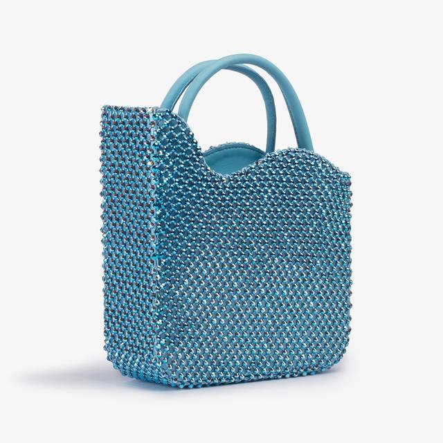 Le Silla Small Bag Raso Azzurro Cielo Con Cristalli