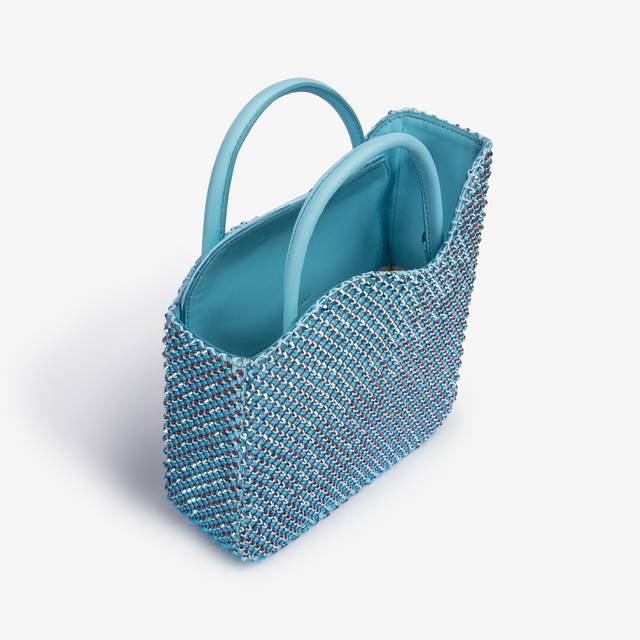 Le Silla Small Bag Raso Azzurro Cielo Con Cristalli
