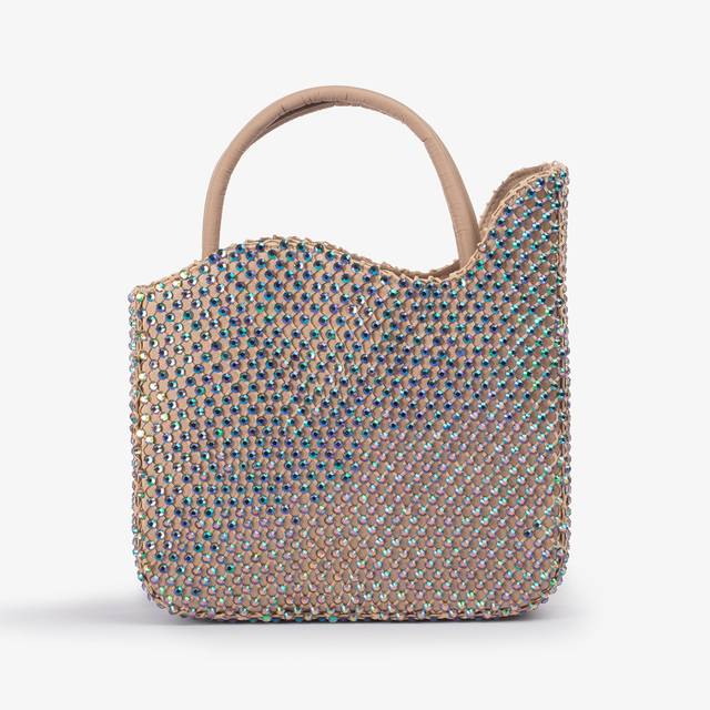 Le Silla Small bag raso oro con Cristalli iridescenti