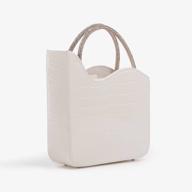 Le Silla Small Bag Stampa Cocco Bianca Con Cristalli