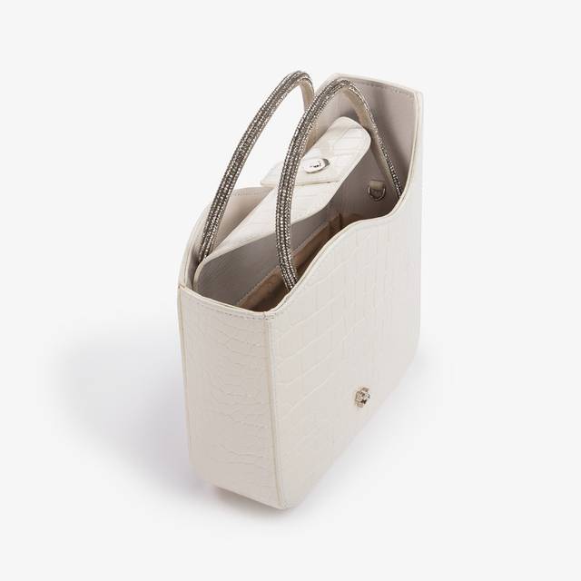 Le Silla Small Bag Stampa Cocco Bianca Con Cristalli