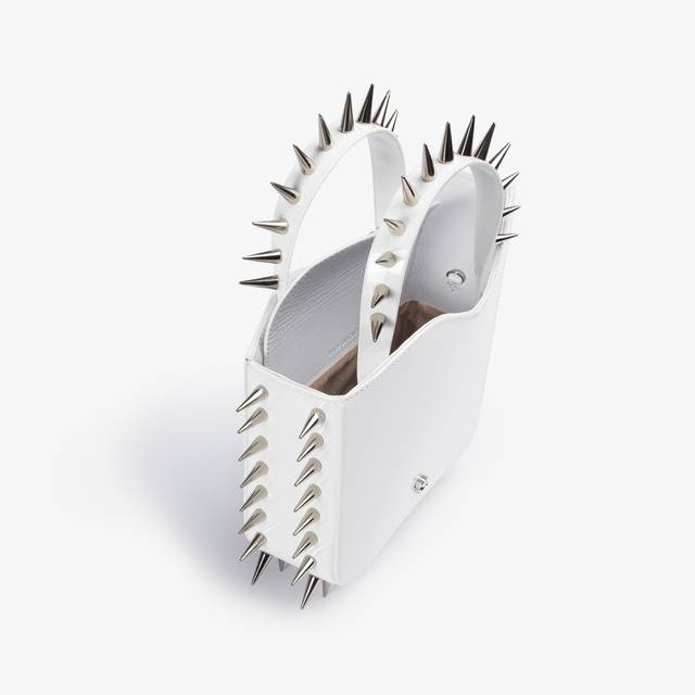 Le Silla Small Bag Vernice Bianca Con Borchie Argento