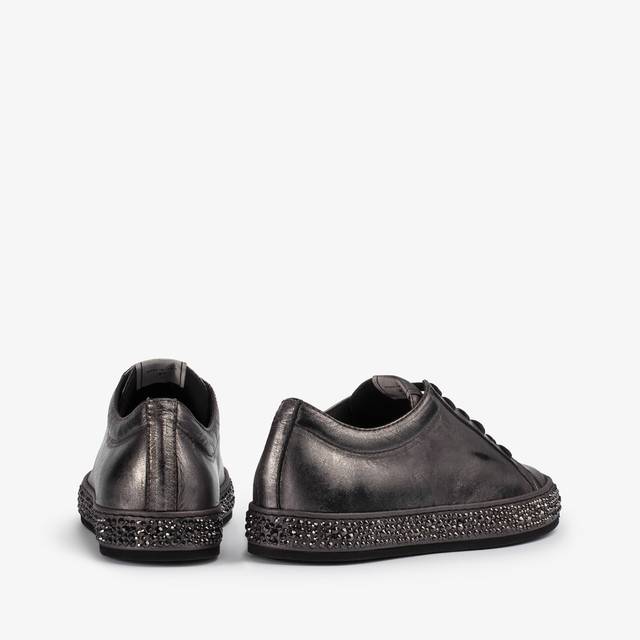 Le Silla Sneaker Pelle Laminata Effetto Vintage Peltro Con Cristalli