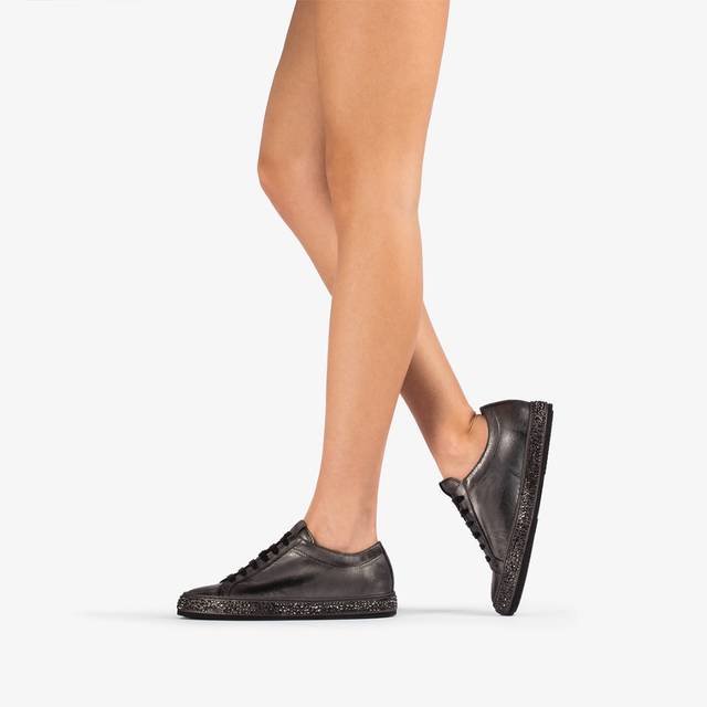 Le Silla Sneaker Pelle Laminata Effetto Vintage Peltro Con Cristalli
