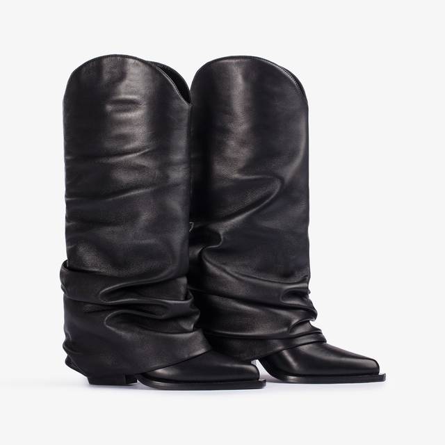 Le Silla Stivale Al Ginocchio Con Risvolto D'ispirazione Western Nappa Nero