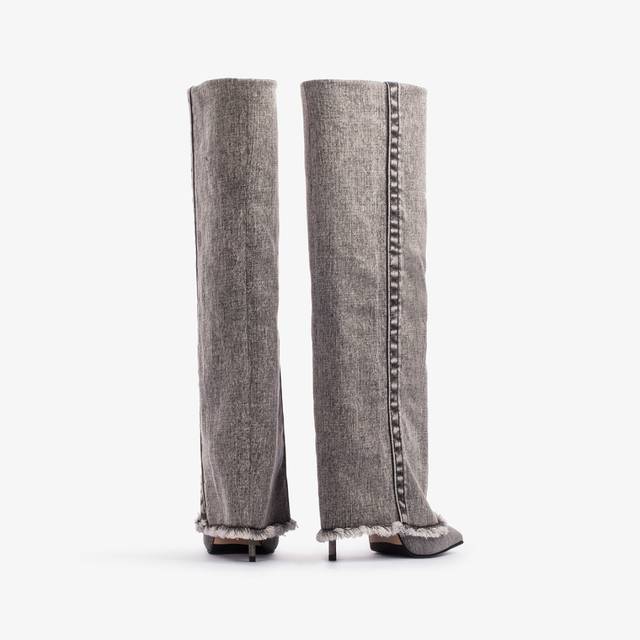 Le Silla Stivale Al Ginocchio Con Risvolto Denim Nero