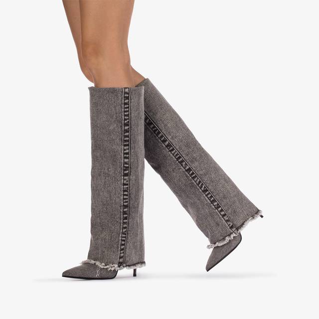 Le Silla Stivale Al Ginocchio Con Risvolto Denim Nero