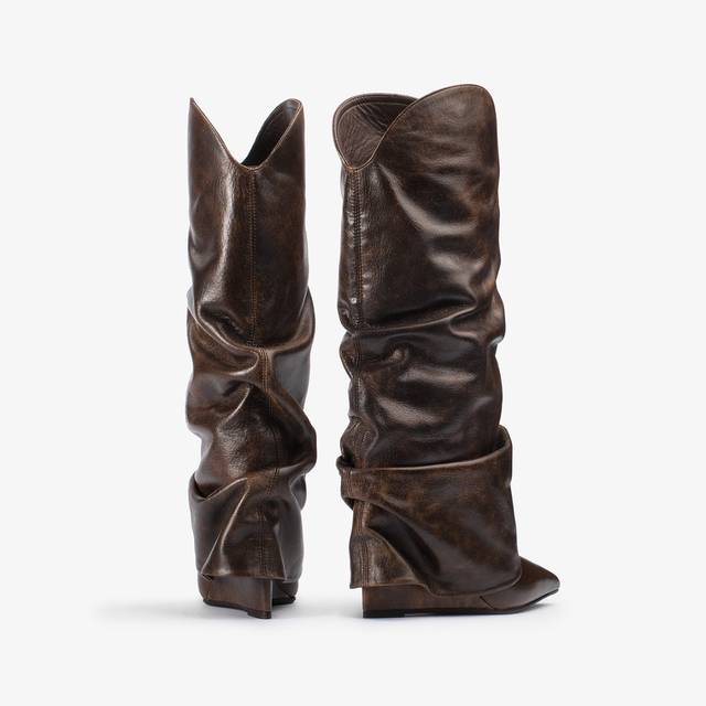 Le Silla Stivale Al Ginocchio D'ispirazione Western Con Risvolto Pelle Effetto Vintage Marrone