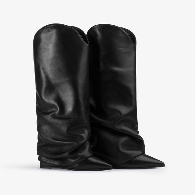 Le Silla Stivale Al Ginocchio D'ispirazione Western Con Risvolto Nappa Nero