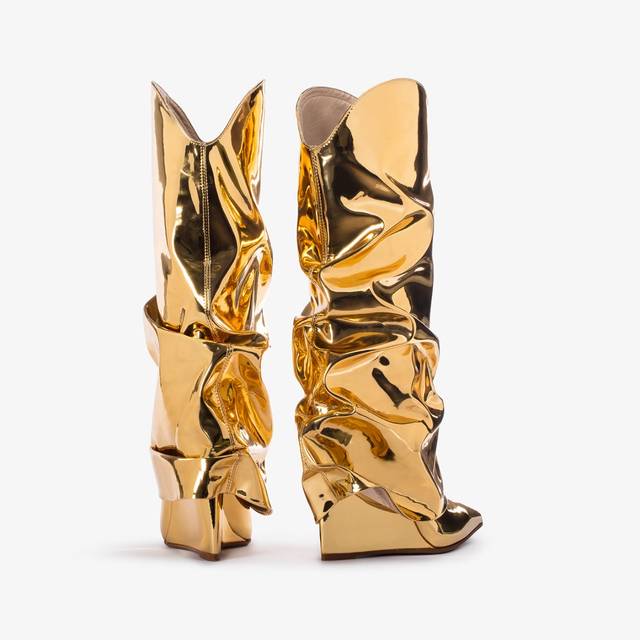 Le Silla Stivale Al Ginocchio D'ispirazione Western Con Risvolto Metallizzato Oro Pepita
