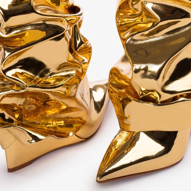 Le Silla Stivale Al Ginocchio D'ispirazione Western Con Risvolto Metallizzato Oro Pepita