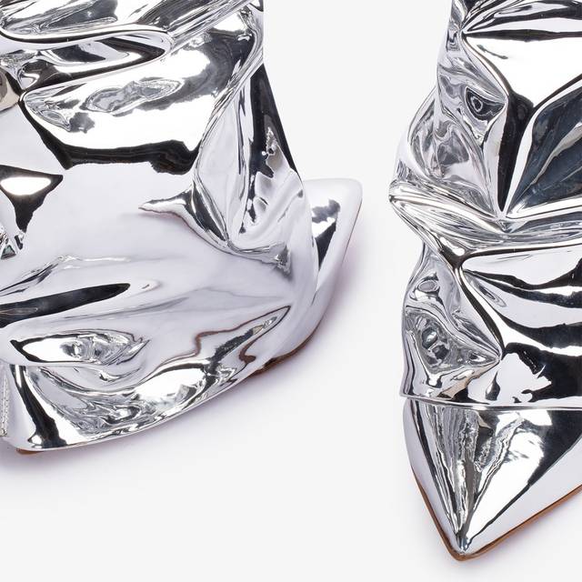 Le Silla Stivale Al Ginocchio D'ispirazione Western Con Risvolto Metallizzato Argento