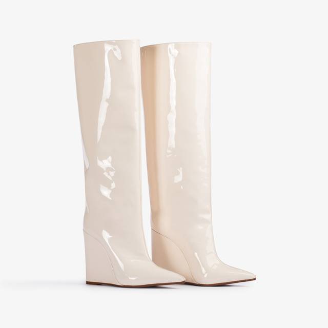 Le Silla Stivale Al Ginocchio Vernice Bianco Milk Con Zeppa