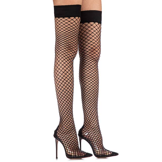 Le Silla Stivale Sopra Il Ginocchio Calza Nera Con Cristalli