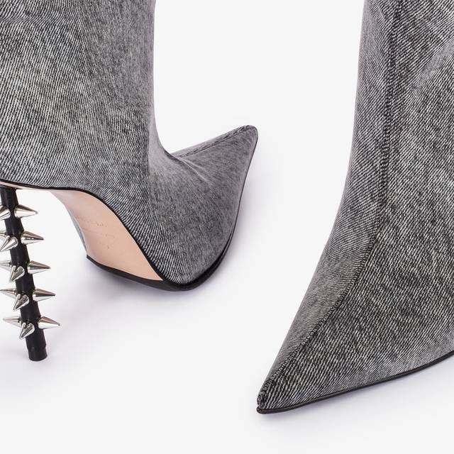 Le Silla Stivale Sopra Il Ginocchio Denim Stretch Nero Con Borchie