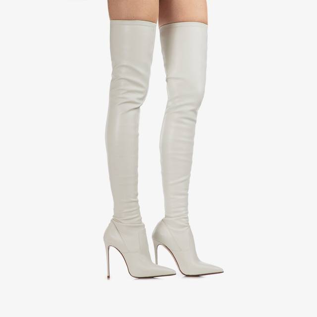Le Silla Stivale Sopra Il Ginocchio Pelle Vegan Stretch Bianco Milk