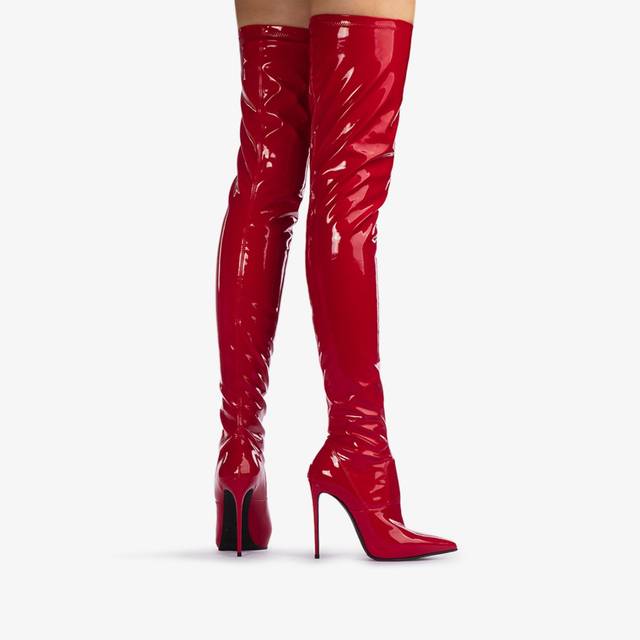 Le Silla Stivale Sopra Il Ginocchio Vinile Stretch Rosso Opium