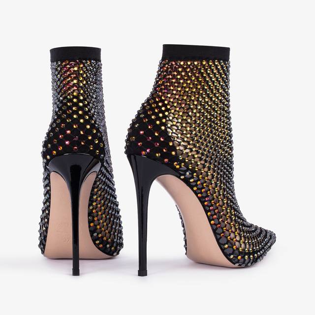 Le Silla Stivaletto Calza Nera E Cristalli Iridescenti