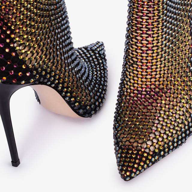 Le Silla Stivaletto Calza Nera E Cristalli Iridescenti