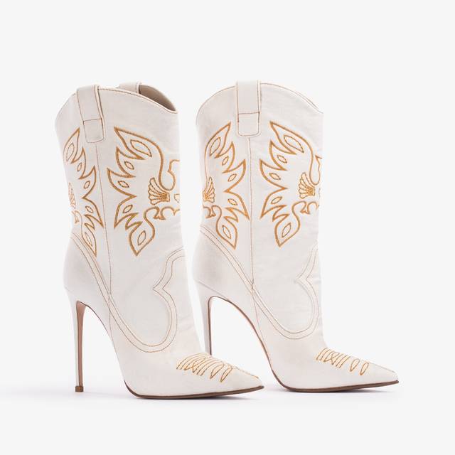 Le Silla Stivaletto D'ispirazione Western Denim Bianco