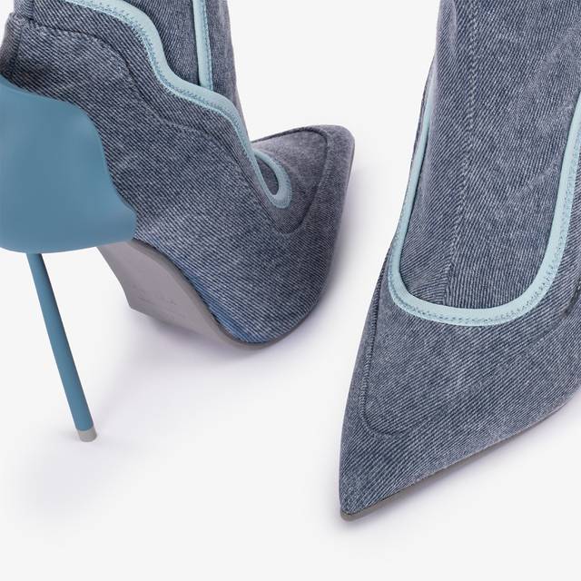 Le Silla Stivaletto Denim Stretch Blu Con Cristalli Argento