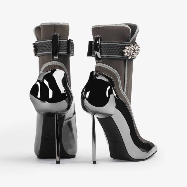 Le Silla Stivaletto Metallizzato Peltro Con Cristalli Argento