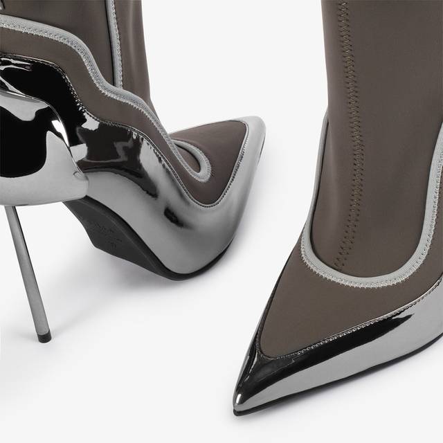 Le Silla Stivaletto Metallizzato Peltro Con Cristalli Argento