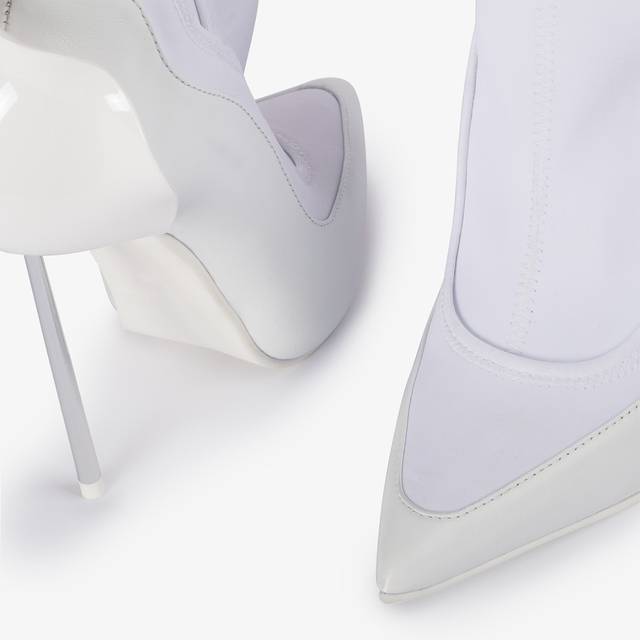 Le Silla Stivaletto Pelle E Tessuto Bianco Con Cristalli Argento