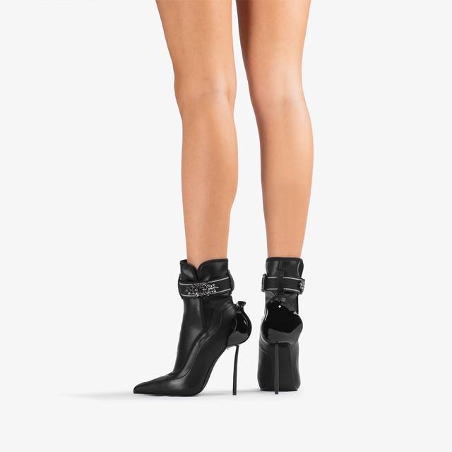 Le Silla Stivaletto Pelle Vegan Nero Con Cristalli Argento