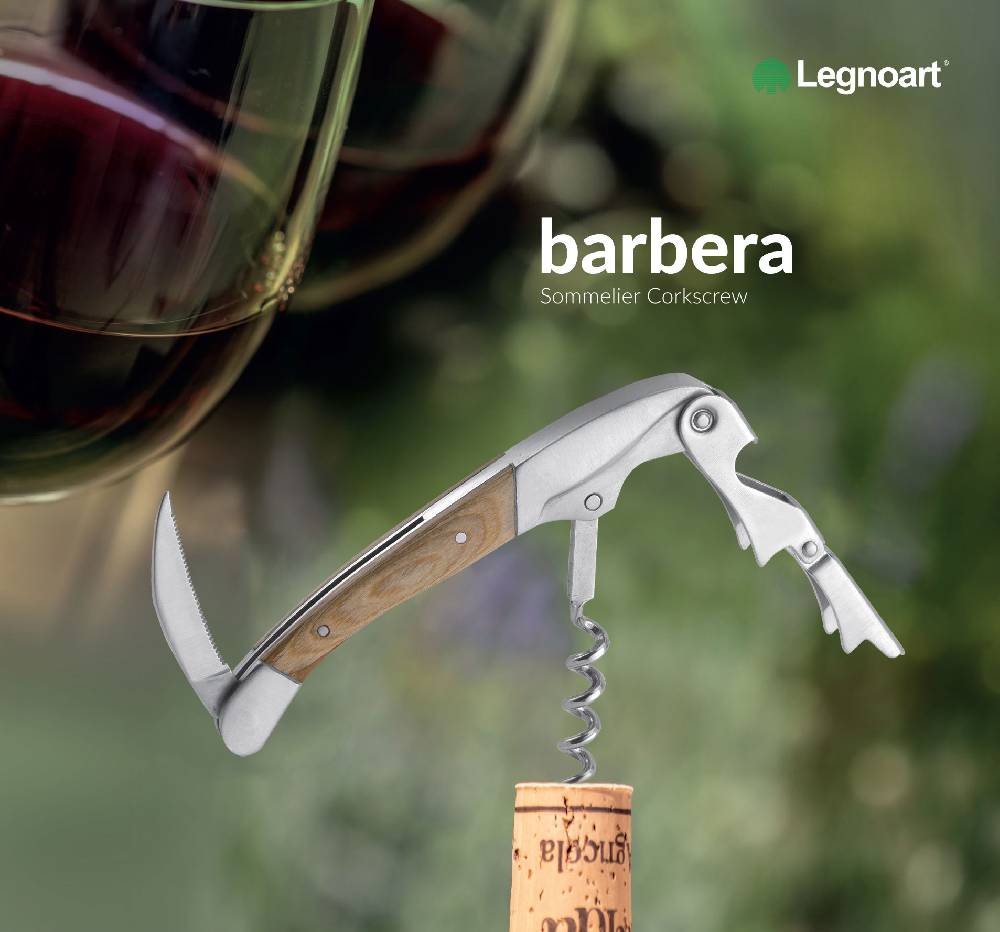 Legnoart BARBERA Cavatappi professionale per sommelier in acciaio inossidabile con vite professionale e doppia leva