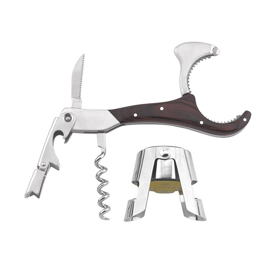 Legnoart Bollicine Set accessori per gli amanti del vino completo di cavatappi 4 in 1 e tappo Champagne