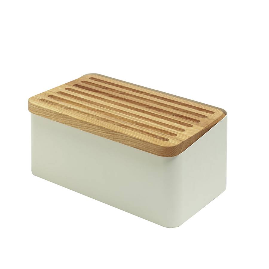 Legnoart Crispy Cassetta pane in metallo con corpo bianco e tagliere removibile in legno di rovere