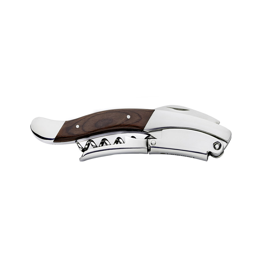 Legnoart GHEMME Cavatappi professionale per sommelier in acciaio inossidabile con vite professionale e doppia leva, manico extra lungo in legno di Stamina