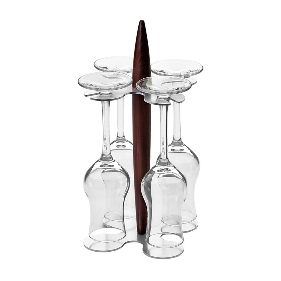 Legnoart Grappa Set bicchieri per grappa con stand in alluminio e legno massello, con 4 bicchieri per grappa